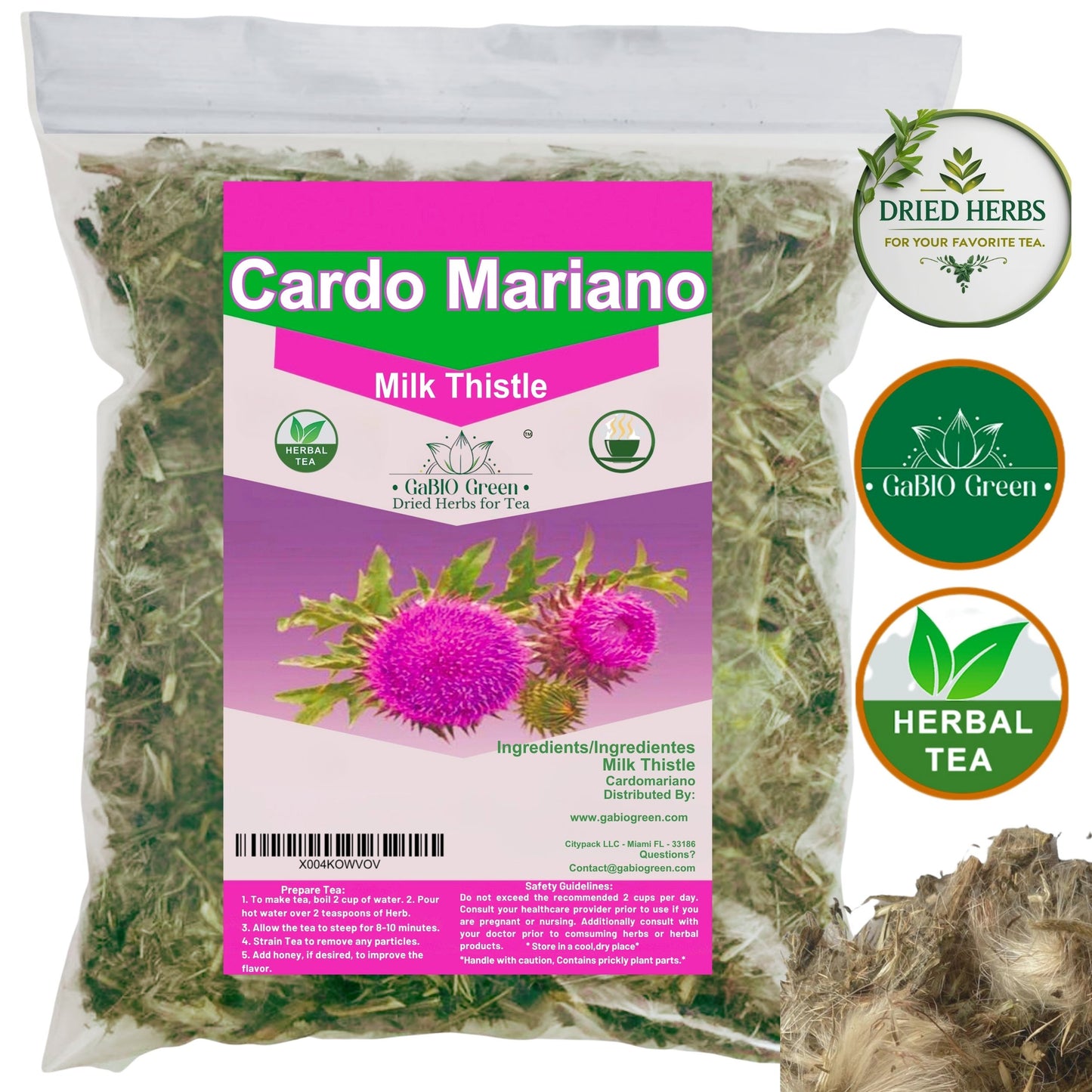 Cardo Mariano - Milk Thistle Loose Tea (1 pound/16.1 oz) Cardomarin Herbal Tea Gabiogreen (1 pound/16.1 oz) | Premium Quality, Herbal Tea, Natural Dried Herbs
