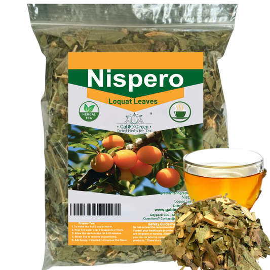 Gabio Green-Te Hojas De Nispero, 2 oz (58gr) Nispero leaves, , eriobotrya Japonica (Loquat Leaves Tea) Wildcrafted Stand Up Resealable Bag Non-GMO |Gluten-free. (2 Ounce) | Premium Quality, Herbal Tea, Natural Dried Herbs