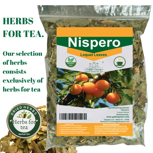 Gabio Green-Te Hojas De Nispero, 4oz (114 gr) Nispero leaves, , eriobotrya Japonica (Loquat Leaves Tea) Wildcrafted Stand Up Resealable Bag Non-GMO |Gluten-free. (4Ounce) | Premium Quality, Herbal Tea, Natural Dried Herbs