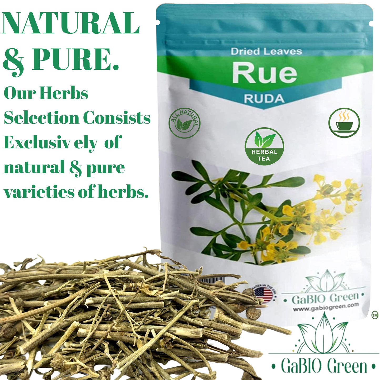 RUE Dried Herbs Ruda Seca, Ruda Graveolens, rue leaves and branches Dried Rue Leaves (Ruta graveolens) | Raw Herbal Ingredient(4 Ounce) | Premium Quality, Herbal Tea, Natural Dried Herbs