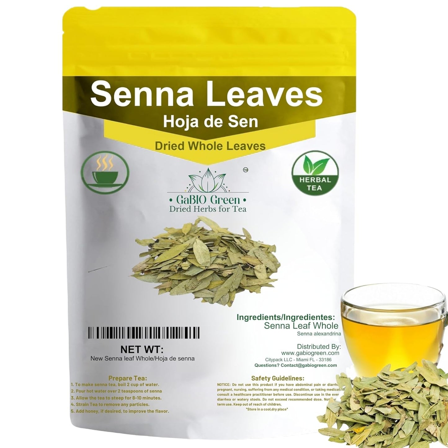 Natural Senna Leaves Hoja Sen Dried Herbal Leaves, Senna Raw Leaf, Hoja Sen Cut & Sifted Herbs, Non-GMO, Gluten-Free, Senna Alexandrina in a Resealable Bag (2oz) | Premium Quality, Herbal Tea, Natural Dried Herbs