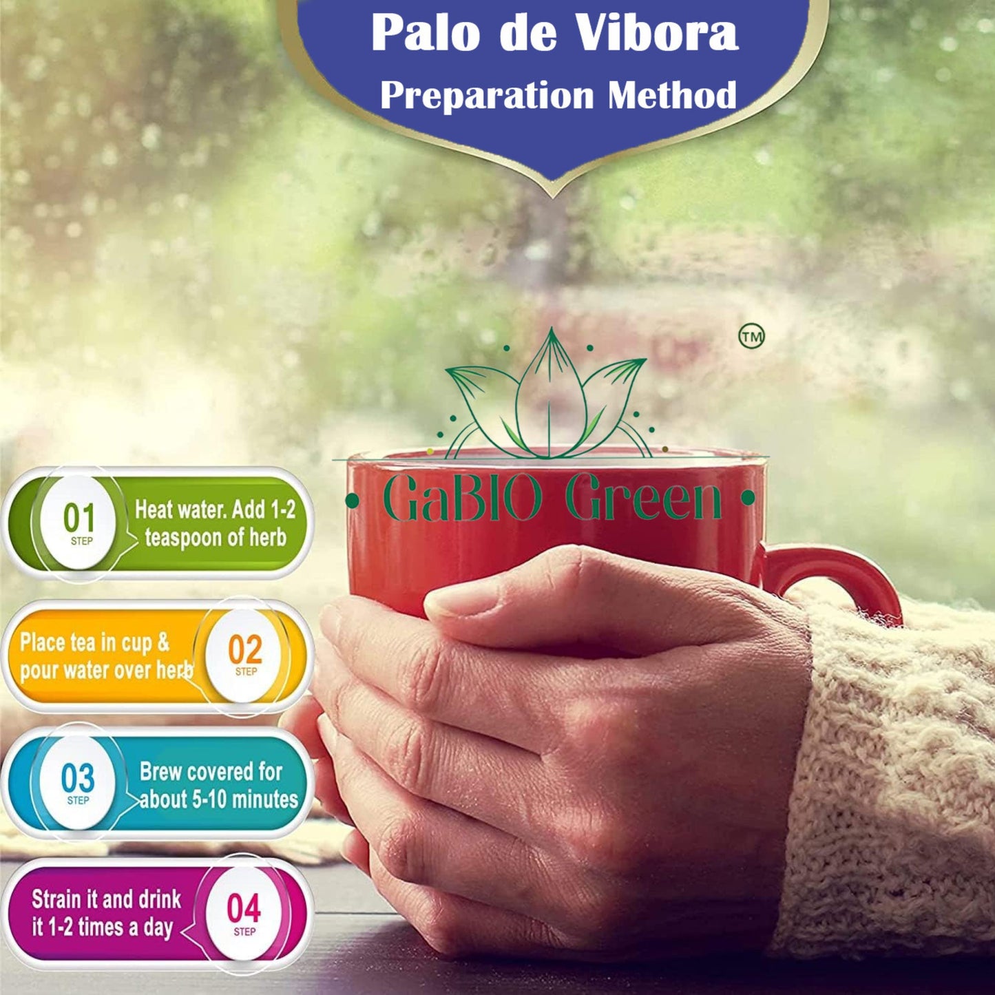 Gabio Green Palo De Vibora Natural Herbs, (16oz/1 pound) Arbol de la Vibora Te,Palo De Vibora Raiz, Herbal Tea, non-GMO, Gluten-free, Resealable Bag (16 oz-1 pound) | Premium Quality, Herbal Tea, Natural Dried Herbs