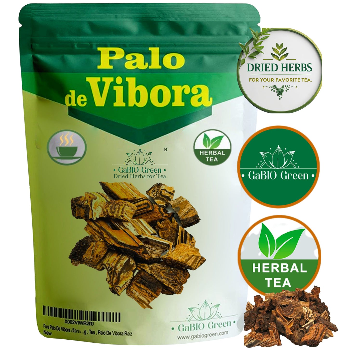 Gabio Green Palo De Vibora Natural Herbs, (2 oz) Arbol de la Vibora Te,Palo De Vibora Raiz, Herbal Tea, non-GMO, Gluten-free, Resealable Bag (2 oz) | Premium Quality, Herbal Tea, Natural Dried Herbs