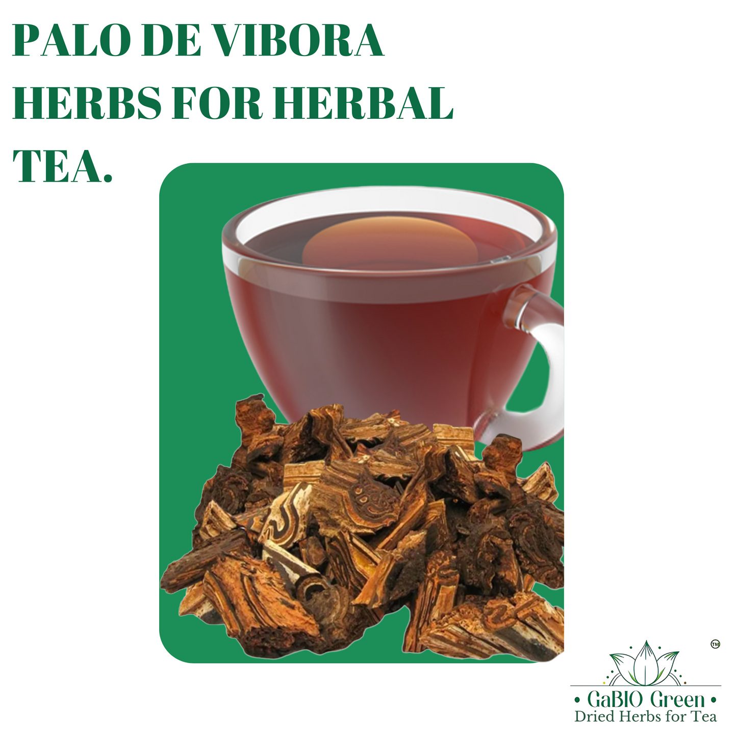Gabio Green Palo De Vibora Natural Herbs, (2 oz) Arbol de la Vibora Te,Palo De Vibora Raiz, Herbal Tea, non-GMO, Gluten-free, Resealable Bag (2 oz) | Premium Quality, Herbal Tea, Natural Dried Herbs