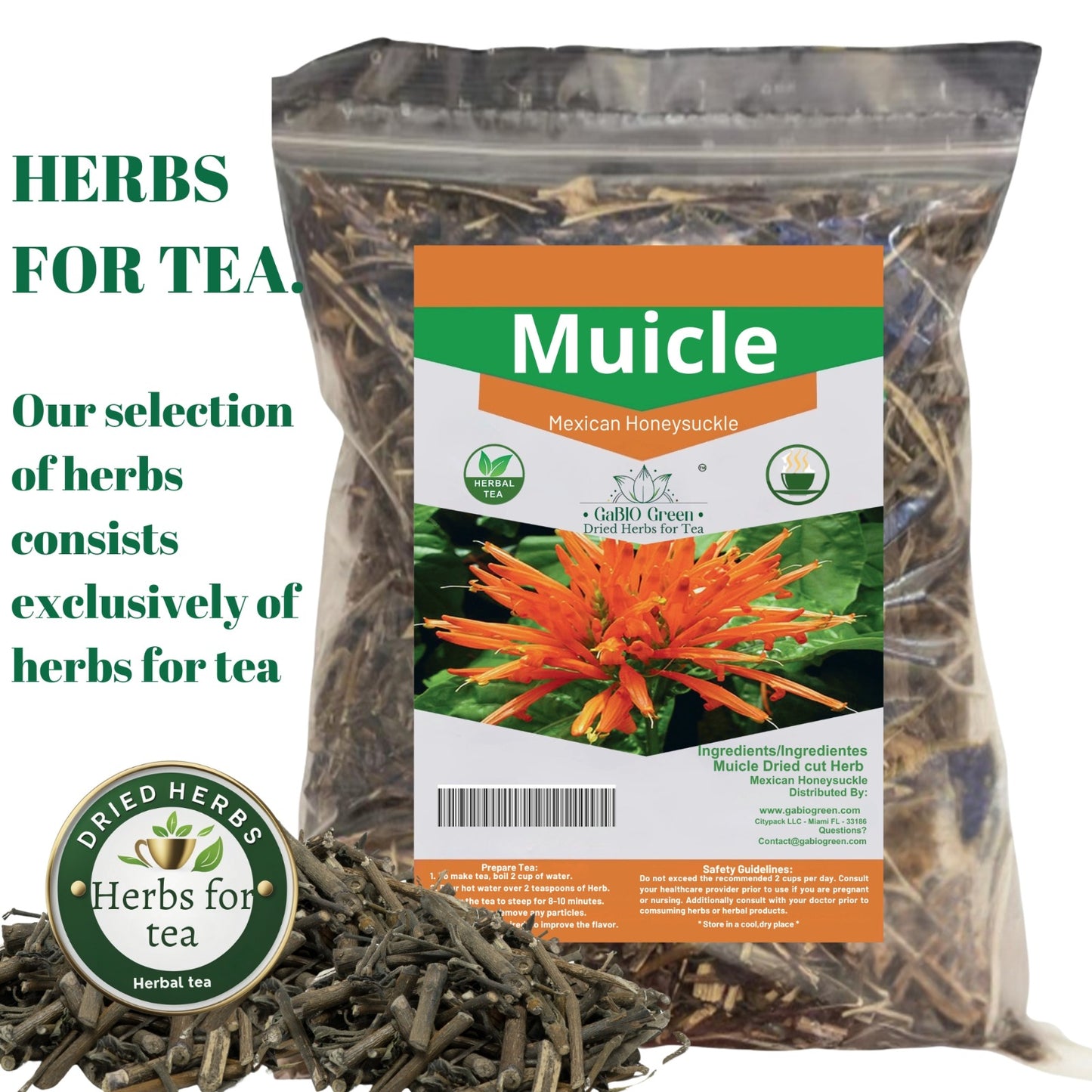Muicle Mexican Honeysuckle Hierba tea 2 oz 100 % natural ,Gabio Green herbs (2 oz) | Premium Quality, Herbal Tea, Natural Dried Herbs