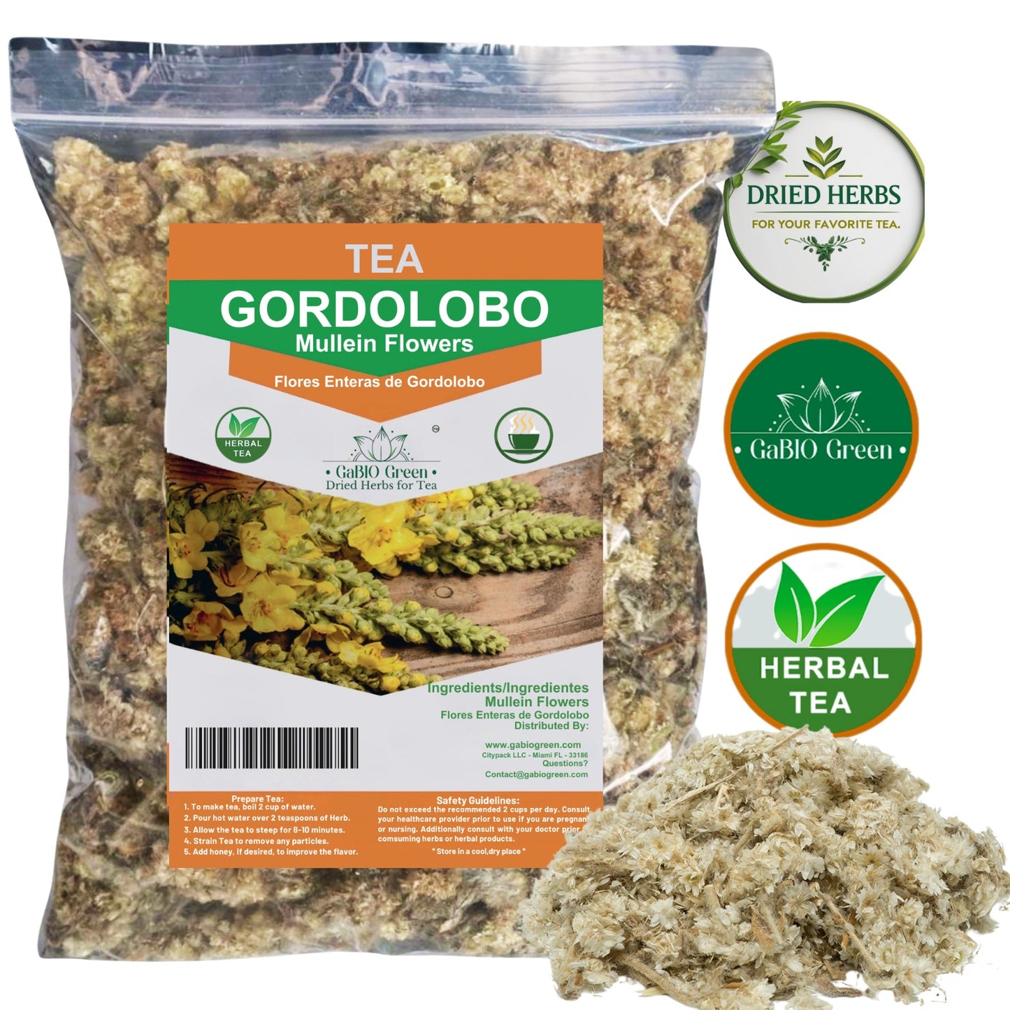 Mullein Flowers Dried | Herbal| GORDOLOBO , Resealable Bag , Verbascum Thapsus 4 oz. | Premium Quality, Herbal Tea, Natural Dried Herbs