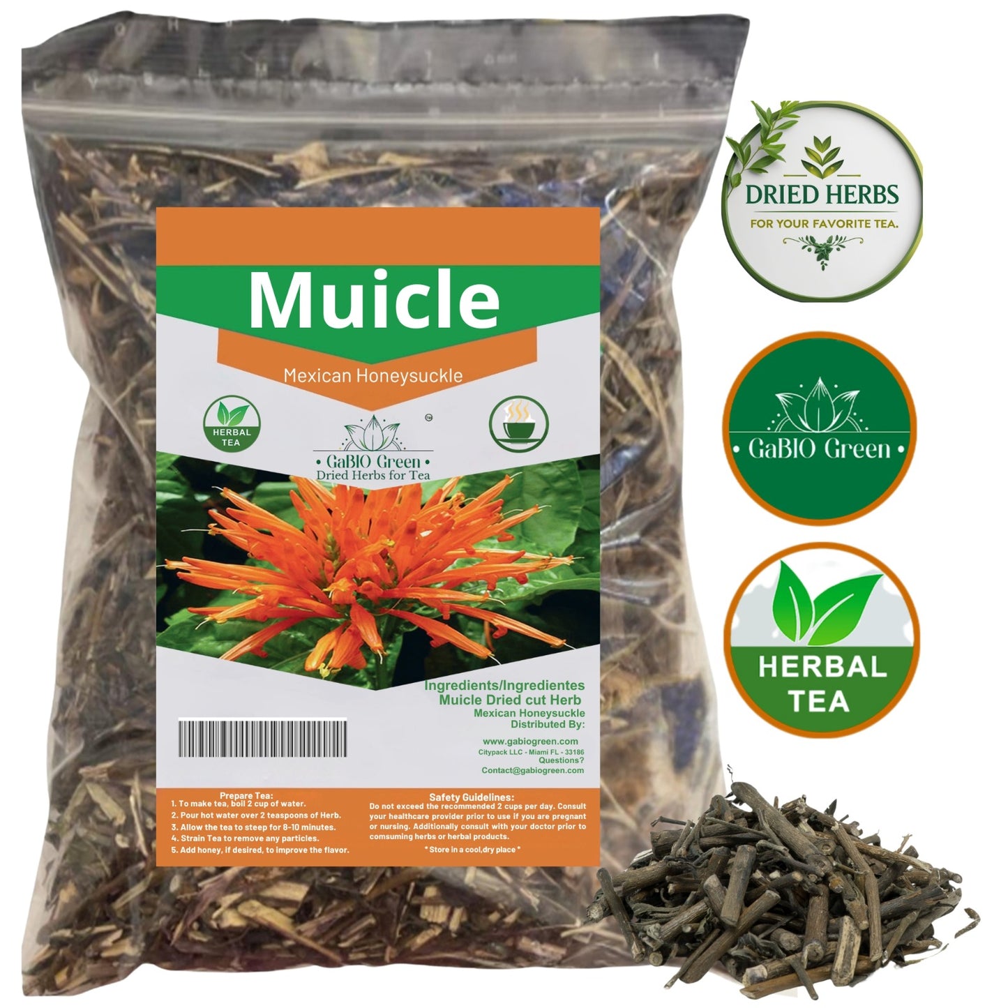 Muicle Mexican Honeysuckle Hierba tea 2 oz 100 % natural ,Gabio Green herbs (2 oz) | Premium Quality, Herbal Tea, Natural Dried Herbs
