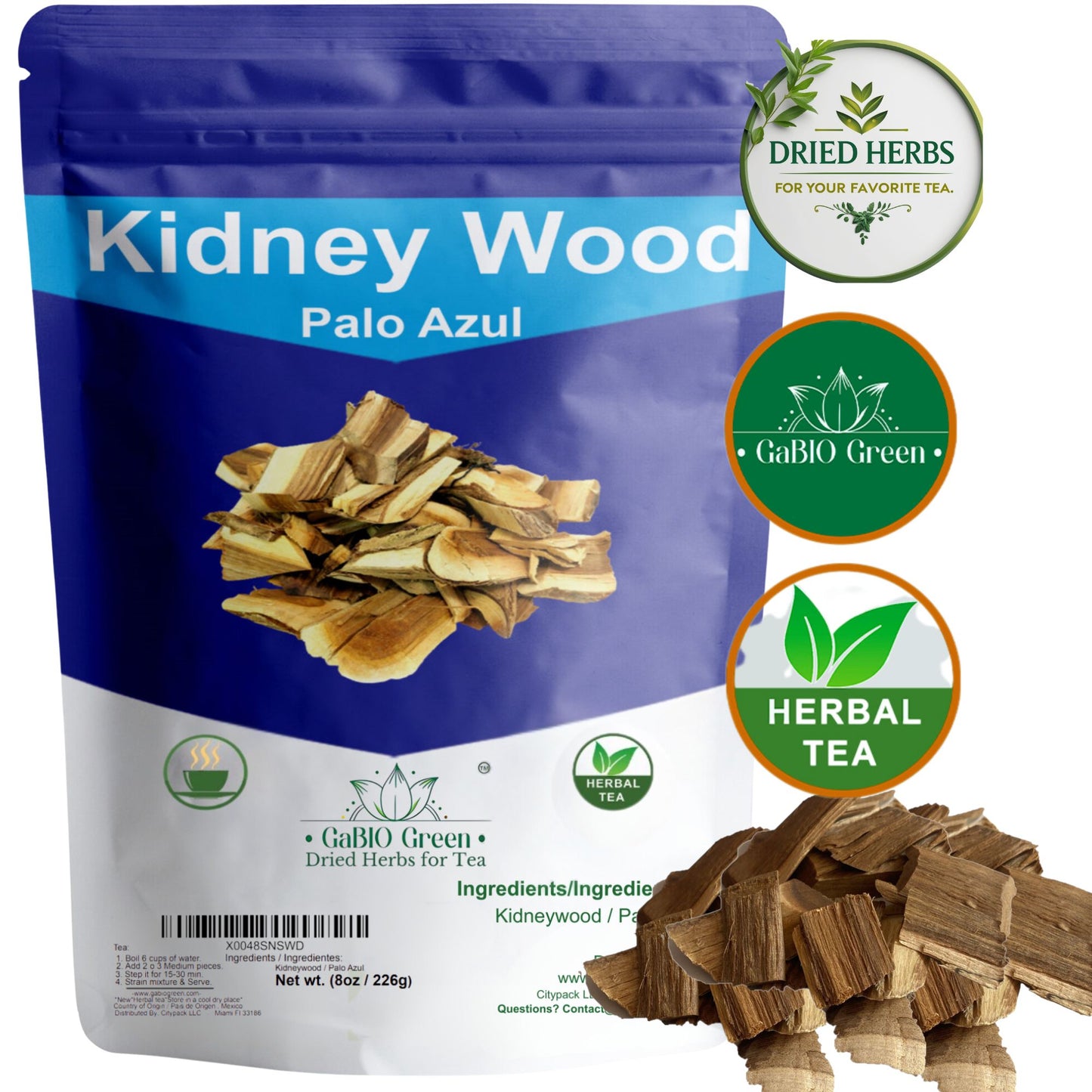 Kidney Wood palo azul, Blue Stick Herbal Tea Bark, palo azul tea, Resealable Bag (8 oz) | Premium Quality, Herbal Tea, Natural Dried Herbs