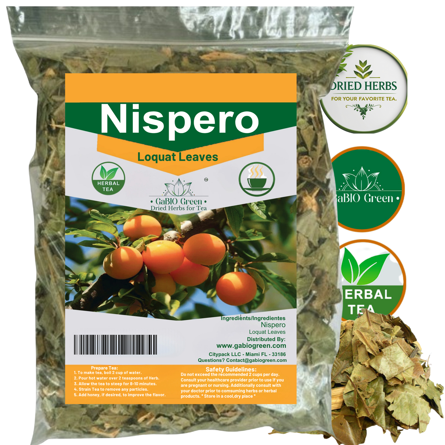 Gabio Green-Te Hojas De Nispero, 2 oz (58gr) Nispero leaves, , eriobotrya Japonica (Loquat Leaves Tea) Wildcrafted Stand Up Resealable Bag Non-GMO |Gluten-free. (2 Ounce) | Premium Quality, Herbal Tea, Natural Dried Herbs