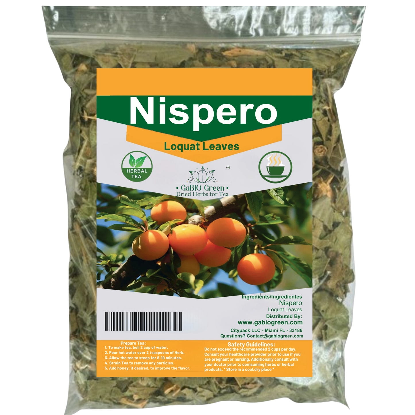 Gabio Green-Te Hojas De Nispero, 2 oz (58gr) Nispero leaves, , eriobotrya Japonica (Loquat Leaves Tea) Wildcrafted Stand Up Resealable Bag Non-GMO |Gluten-free. (2 Ounce) | Premium Quality, Herbal Tea, Natural Dried Herbs