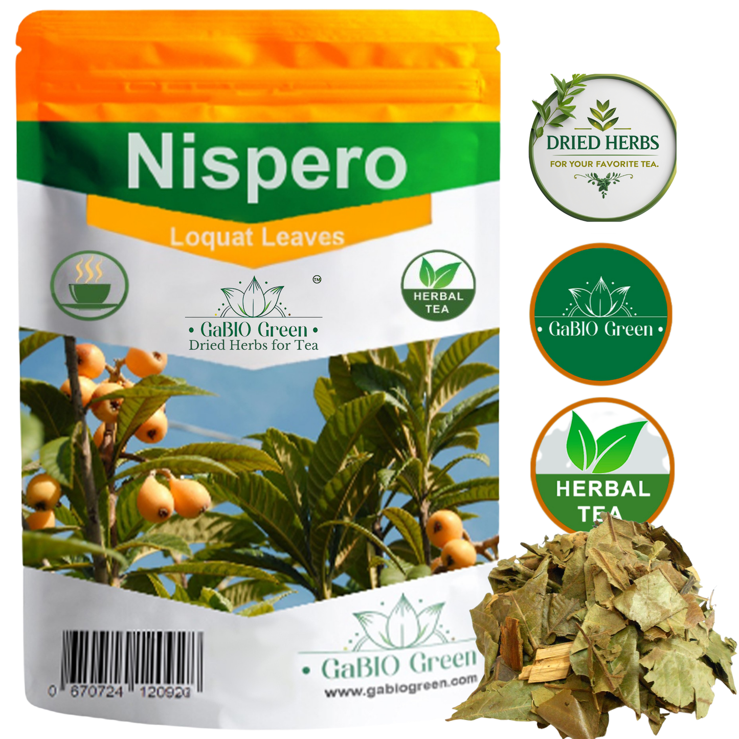 Gabio Green-Te Hojas De Nispero, 2 oz (58gr) Nispero leaves, , eriobotrya Japonica (Loquat Leaves Tea) Wildcrafted Stand Up Resealable Bag Non-GMO |Gluten-free. (2 Ounce) | Premium Quality, Herbal Tea, Natural Dried Herbs
