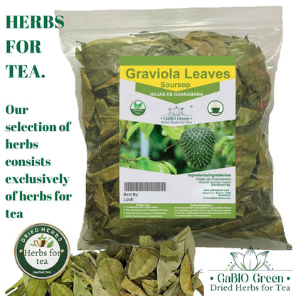 Hand-selected whole dried Soursop leaves for natural herbal tea infusion