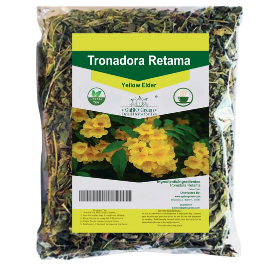 Gabio Green-Tronadora Retama, 8 oz/ 1/2 pound gr Premium Quality tronadora tea, resealeble bag, yellow elder herbs, tronadora hierba Non GMo, Resealable bag. 8 oz/ 1/2 pound | Premium Quality, Herbal Tea, Natural Dried Herbs