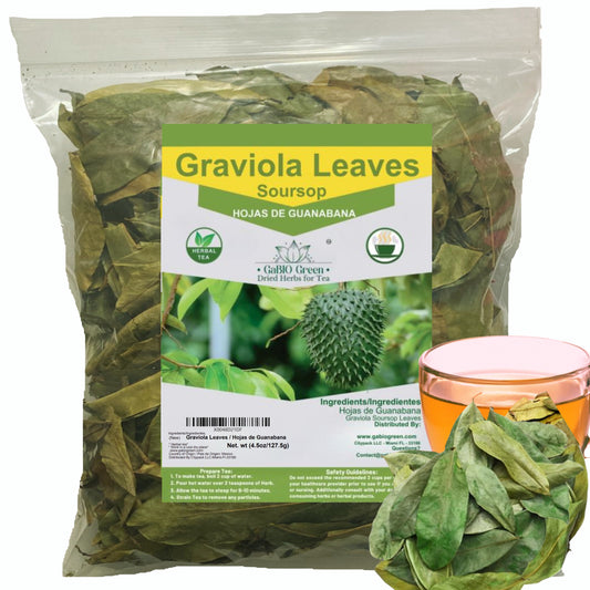 Gabio Green- Whole Soursop leaves(3oz/85gr) 180 + leaves aprox, Big Bag, Hojas de guanabana, tea Soursop, Dried Herbs. (3 oz) 180 leaves aprox. | Premium Quality, Herbal Tea, Natural Dried Herbs