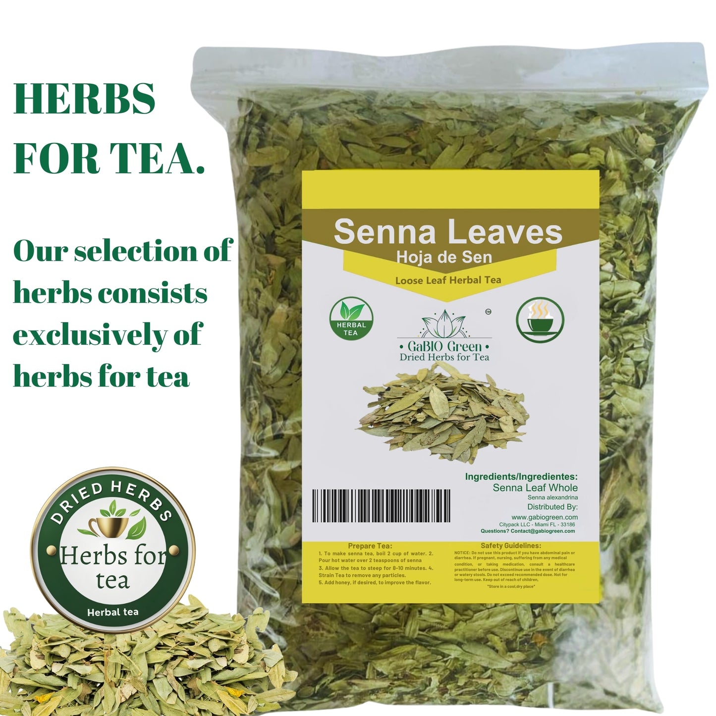 Senna Leaves Raw Leaf, Hoja Sen Cut & Sifted Herbs, Non-GMO, Gluten-Free, Senna Alexandrina in a Resealable Bag | Premium Quality, Herbal Tea