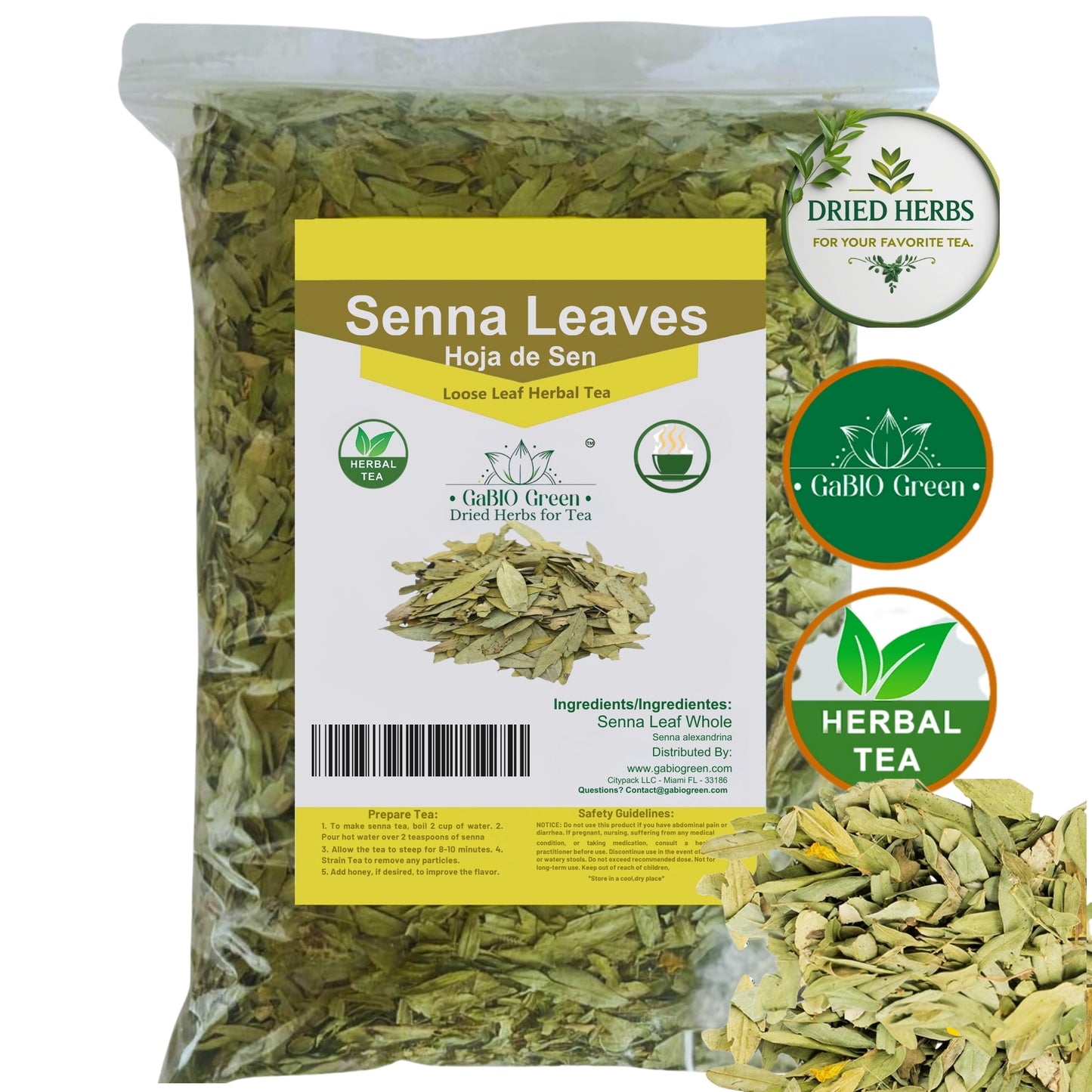 Senna Leaves Raw Leaf, Hoja Sen Cut & Sifted Herbs, Non-GMO, Gluten-Free, Senna Alexandrina in a Resealable Bag | Premium Quality, Herbal Tea