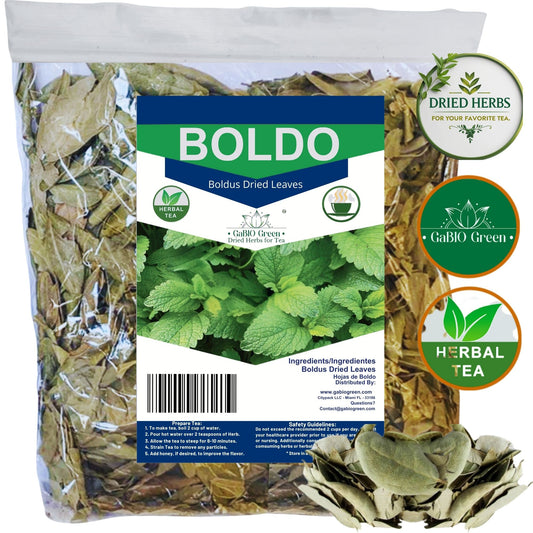 Gabio Green Boldo Dried Leaves, (3oz/85 GR) whole Boldo Leaf,  Detox, Hojas De Boldo, Peumus Boldus Herbal Tea, Boldo Tea, Packaged in The USA (3oz) | Premium Quality, Herbal Tea, Natural Dried Herbs