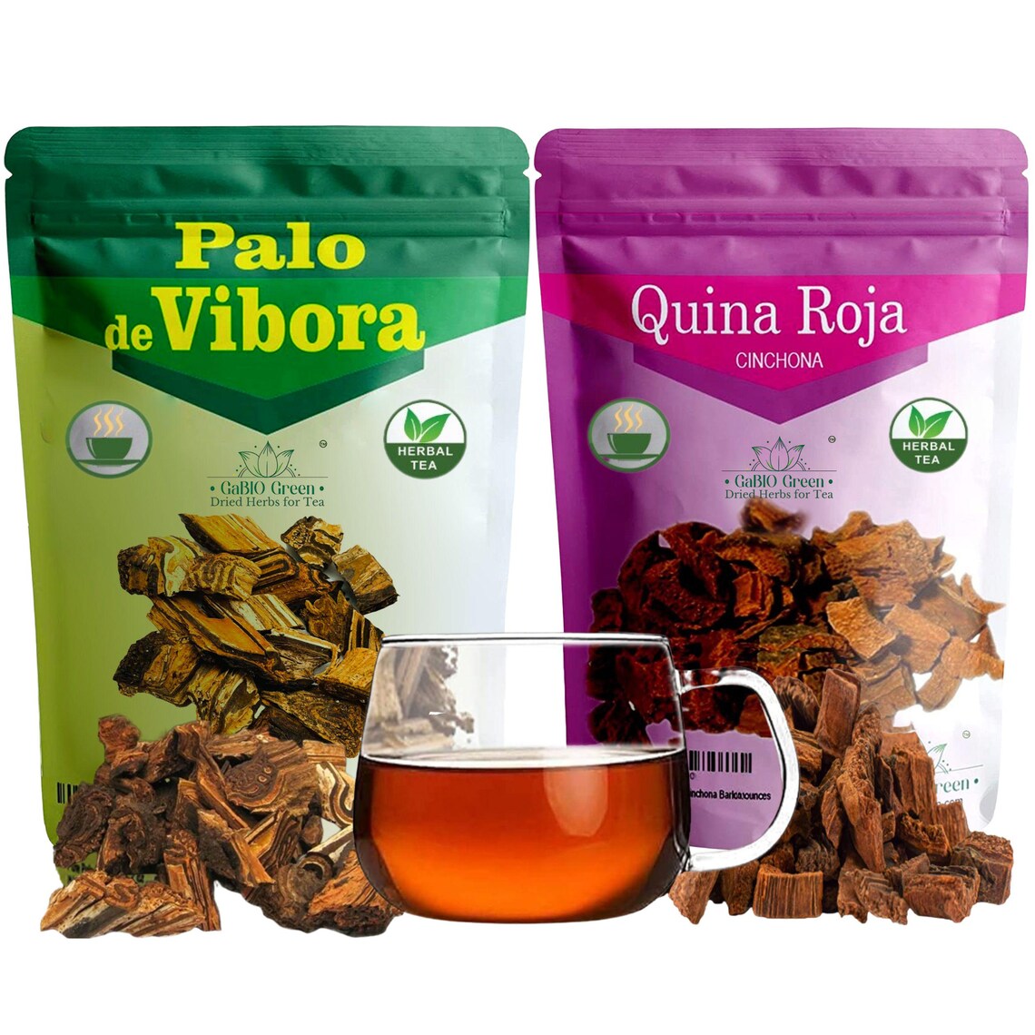 Palo De Vi­bora & Red Cinchona Bark quina roja  , 2 Pack (2 Bag 2oz Each), Gluten-Free, Non-GMO, Natural Herb | Premium Quality, Herbal Tea, Natural Dried Herbs