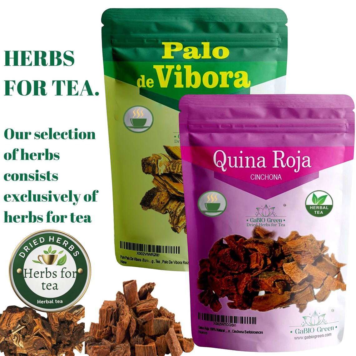 Palo De Vi­bora & Red Cinchona Bark quina roja  , 2 Pack (2 Bag 2oz Each), Gluten-Free, Non-GMO, Natural Herb | Premium Quality, Herbal Tea, Natural Dried Herbs